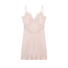 Early Spring Women Clothing Elegant Fashionable Slimming Silk Satin Lace Stitching Cami Dress