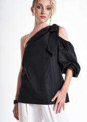 Amuri One Shoulder Black Premium Poplin Blouse