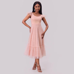 Women Clothing Flying Sleeves Pleating Layered Short Sleeve Large Swing Dress