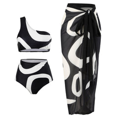 Retro Split Swimsuit Sexy One Shoulder Swimwear Chiffon Beach Skirt Set