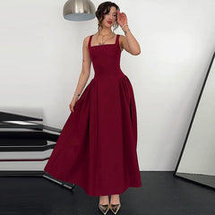 Women Clothing Summer Sexy Backless Zipper Slim Fit Waist Shoulder Strap Dress