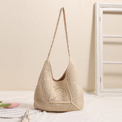 High Grade Single Shoulder Large Capacity Cotton Thread Woven Bag Hollow Out Cutout Floral Straw Bag Vacation Beach Bag Women Bag