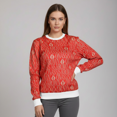 Red All Over Logo Designer Brand Monogram Pullover - Red / XS - Shirts & Tops