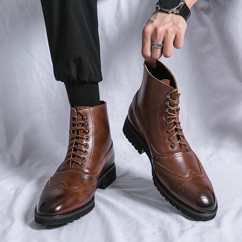 Chocolate Brown Leather Wingtip Boots