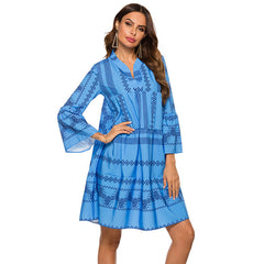 Bohemian Flare Sleeve Stand Dress - Picture Color / L - dress
