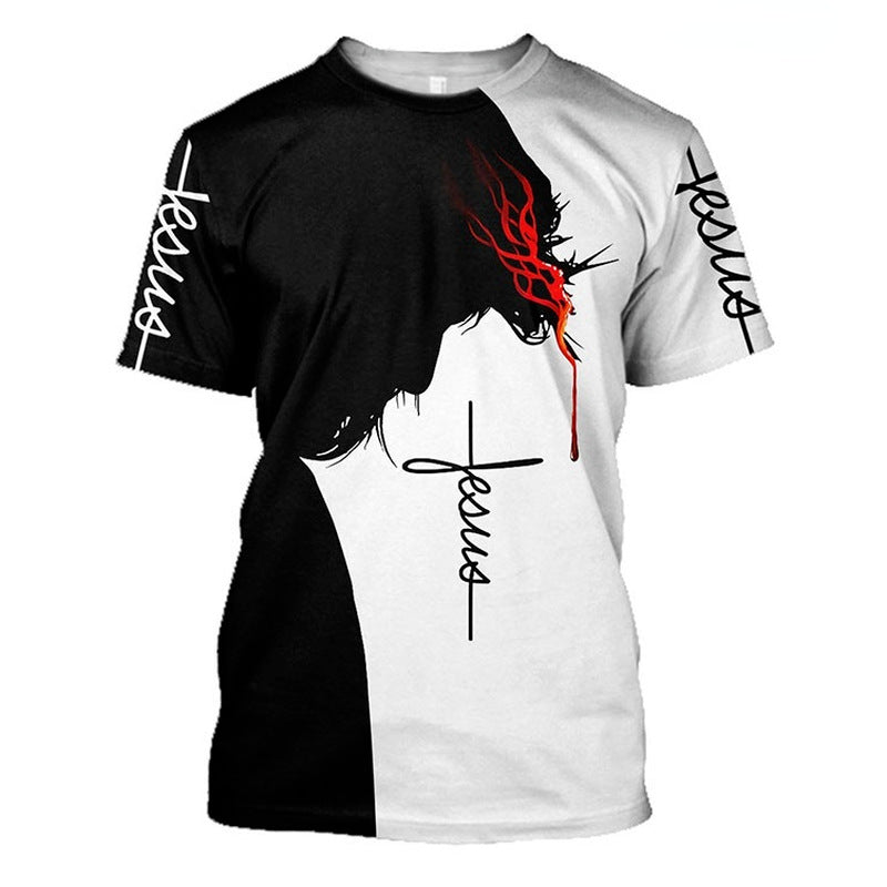 Black & White Jesus Shirt with Red Crown of Thorns