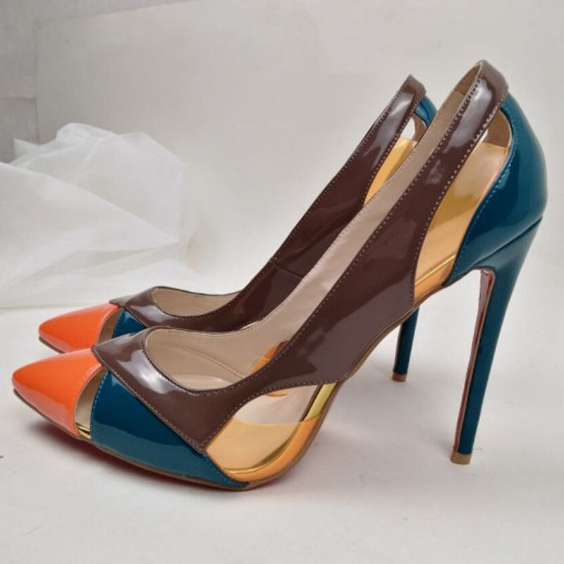 teal and orange high heel shoes