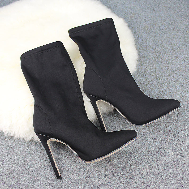 black stretch cloth high ankle boots