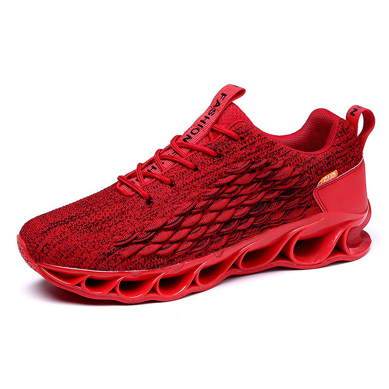 all red leather running shoes