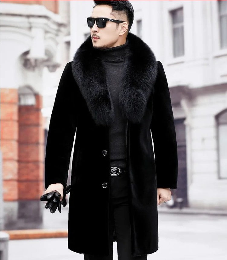 black faux fur collar trench coat