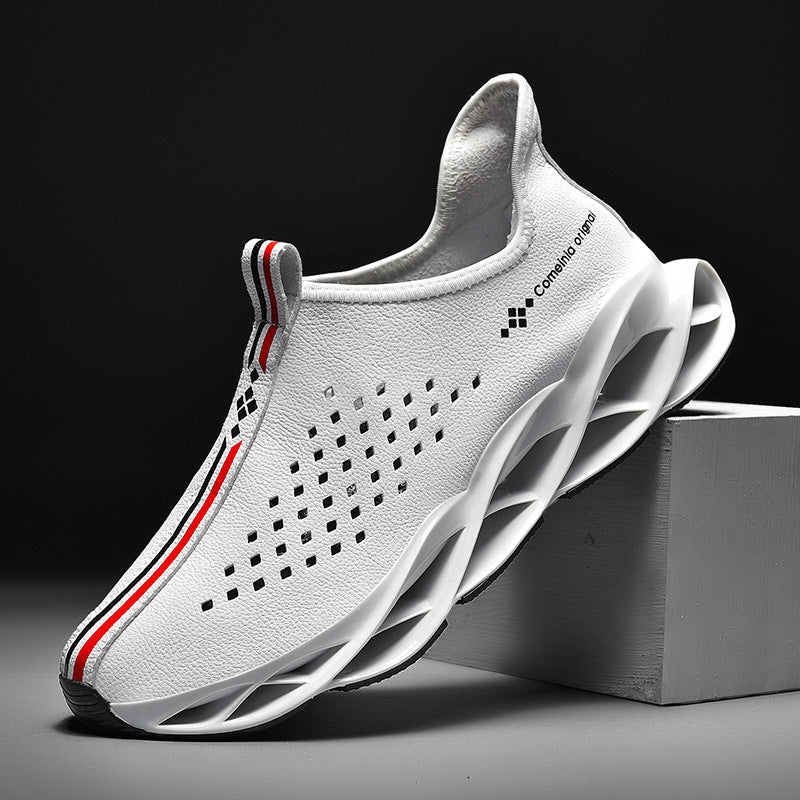 white red & black stripe running blade sneakers