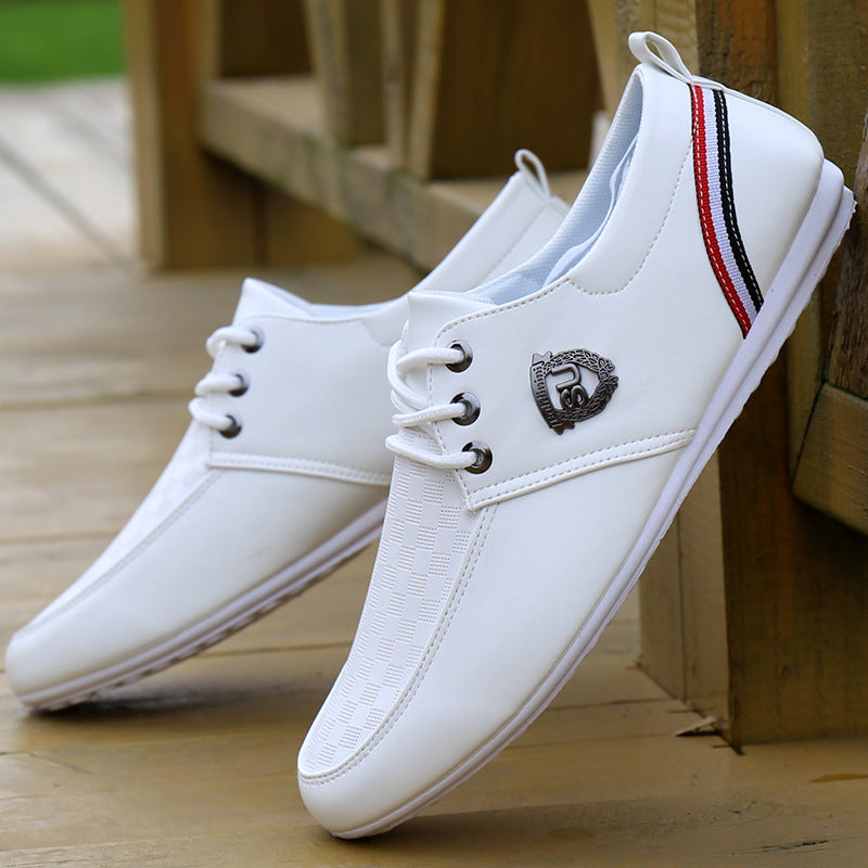white leather red black stripe casual summer shoes