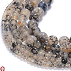 Black White Dragon Agate Beads Smooth Round - 4mm - Beads
