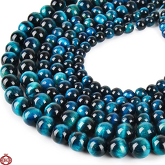 Blue Green Tiger Eye Beads Smooth Round - 4mm - Beads