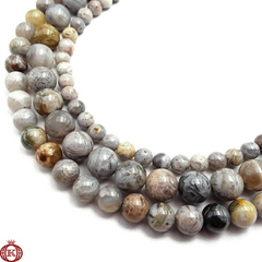 Gray Bamboo Leaf Agate Smooth Round - 6mm - Beads