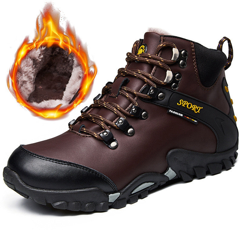 brown and black leather hiking boots