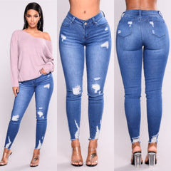 Worn Look Blue Stretch Jeans - Blue / S - jeans