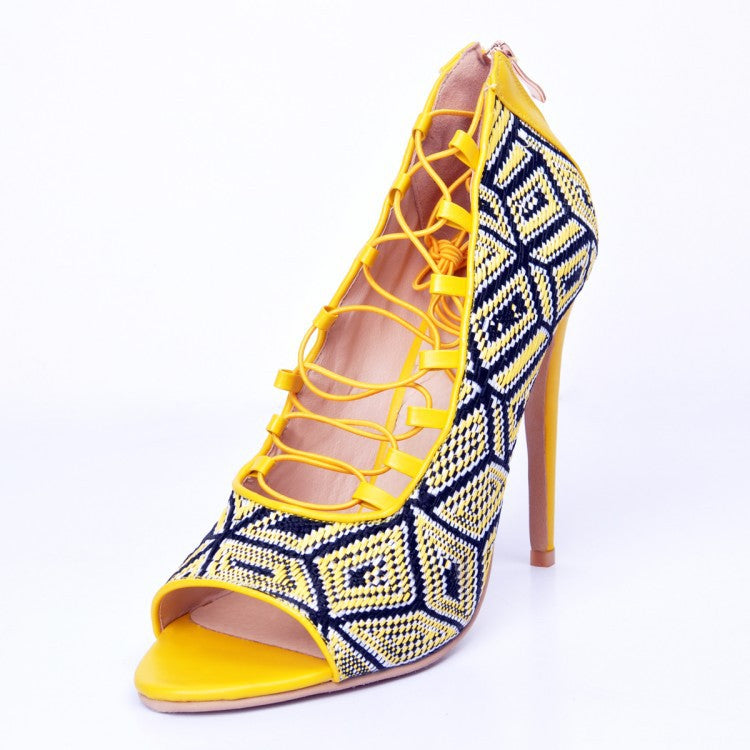 yellow and blue geometric pattern sandals