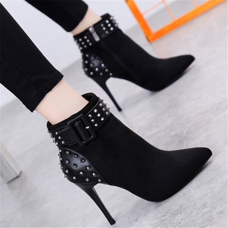 black suede shoes with rivets