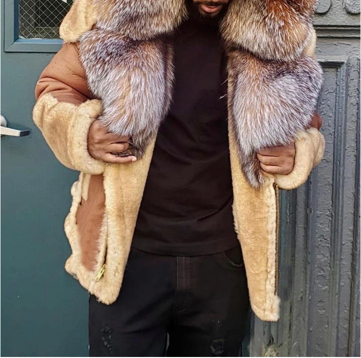 brown shearling sheepskin faux fur coat