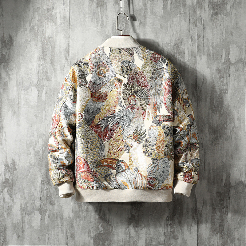 toucan embroidered bomber jacket