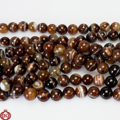 Brown Stripe Agate Beads Smooth Round - 6mm - Beads