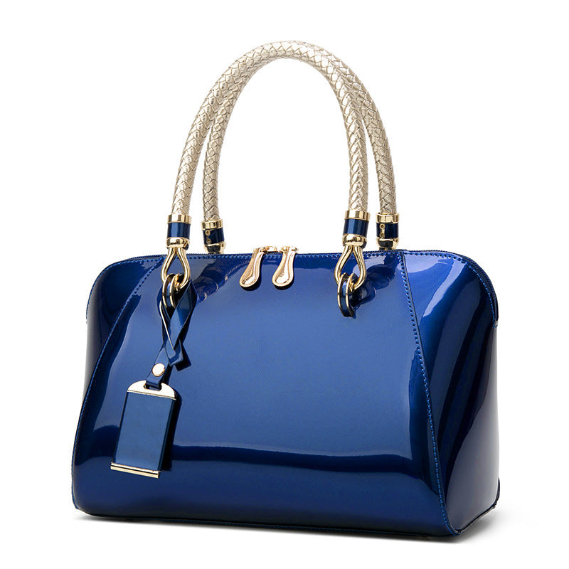 glossy royal blue handbag