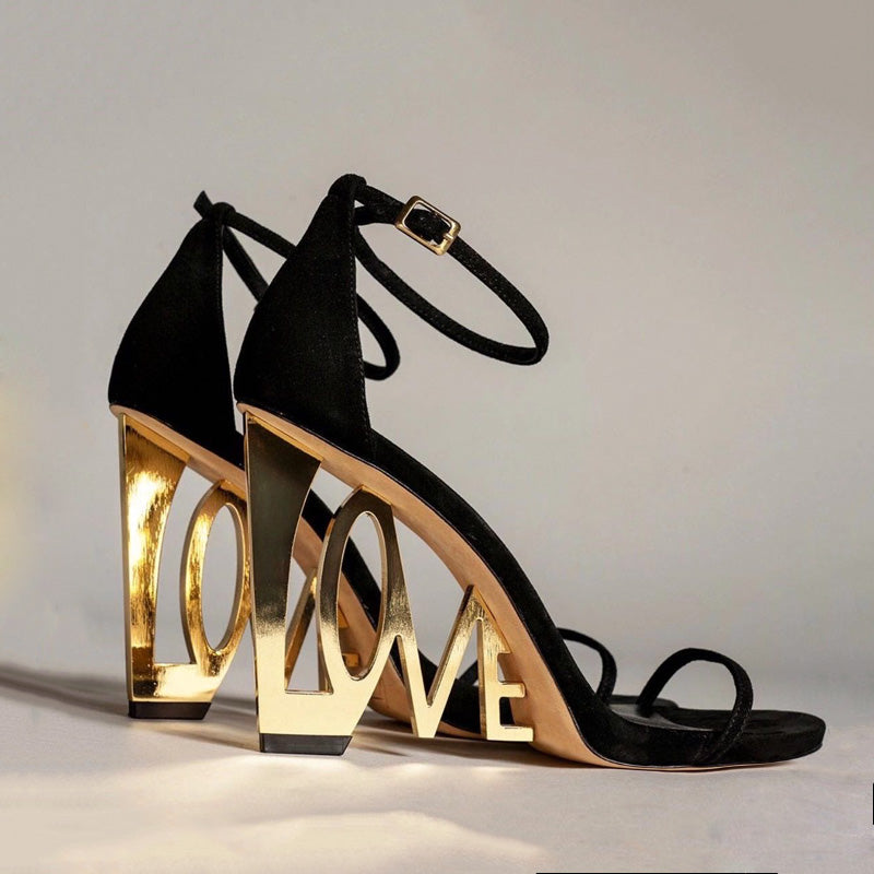 gold love heel shoes