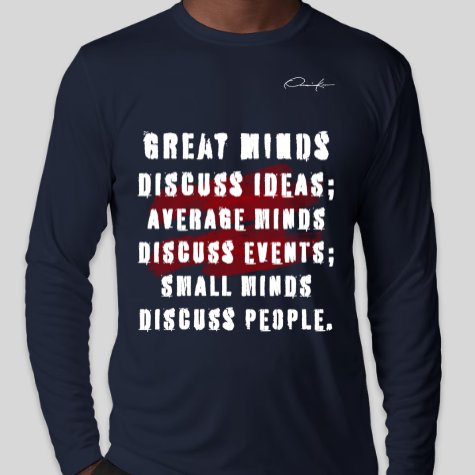 great minds discuss ideas shirt navy blue long sleeve