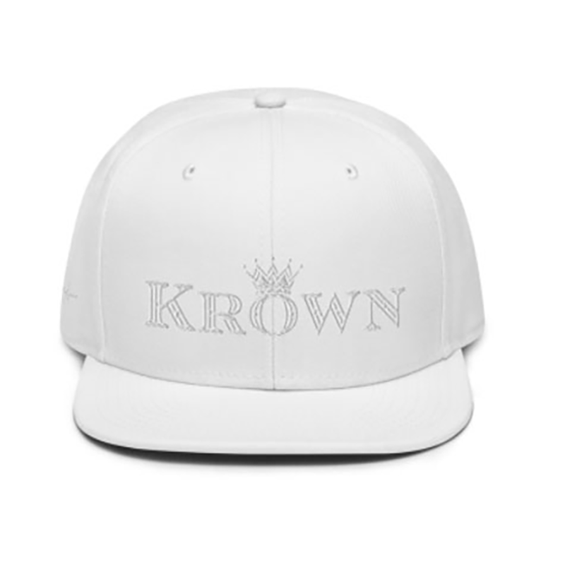 white embroidered luxury streetwear krown cap