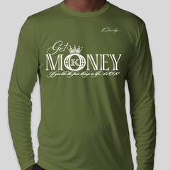 Get Money Long Sleeve T-Shirt - Army Green / Small - Long Sleeve Tee