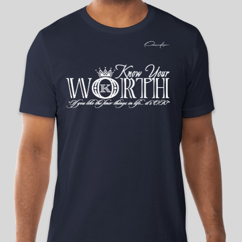 navy blue know your worth t-shirt