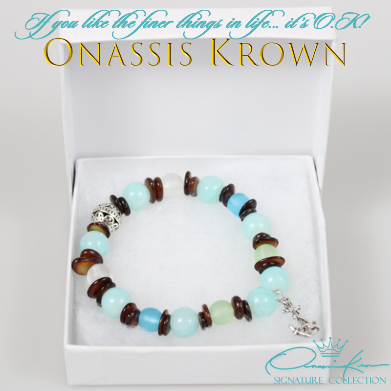 aquamarine brown sea shell bead bracelet gift box