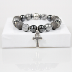 Silver Ankh Bead Bracelet - 4.5 in - Bracelet