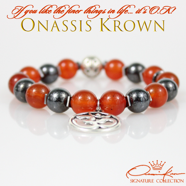 aum symbol orange carnelian hematite bead bracelet