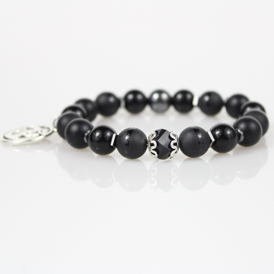 hindu aum charm black bead bracelet