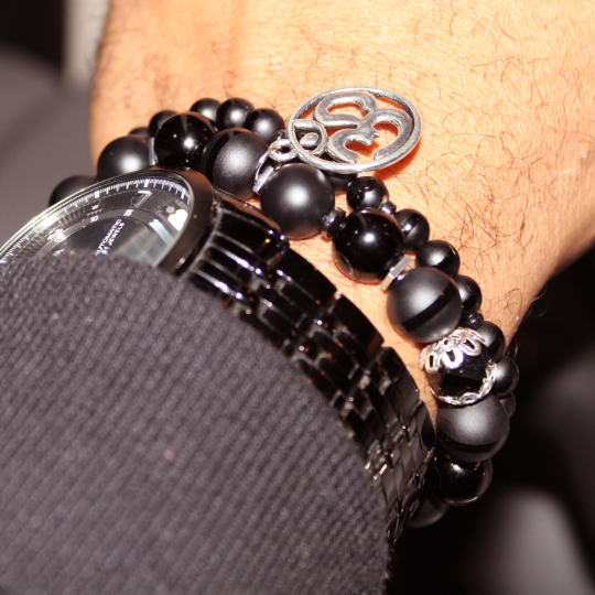 triple black onyx bead bracelet with aum symbol