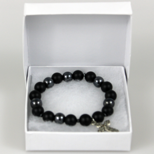 black agate christian cross salvation bead bracelet gift box