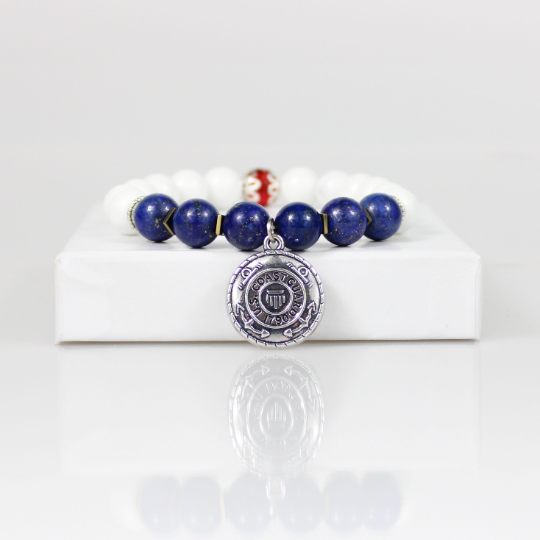 silver coast guard charm blue white red bead bracelet