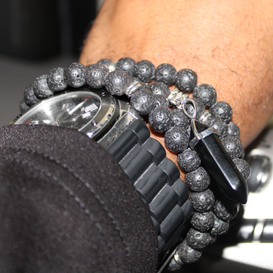 black onyx and black lava prayer beads
