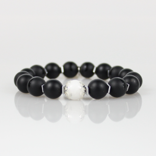 black white prince hall mason charm bead bracelet