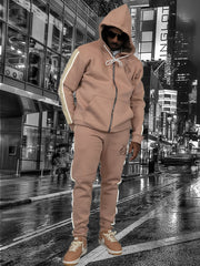 Light Cognac Embroidered Hoodie Tracksuit - Light Cognac & Cream / XS / United States - sets