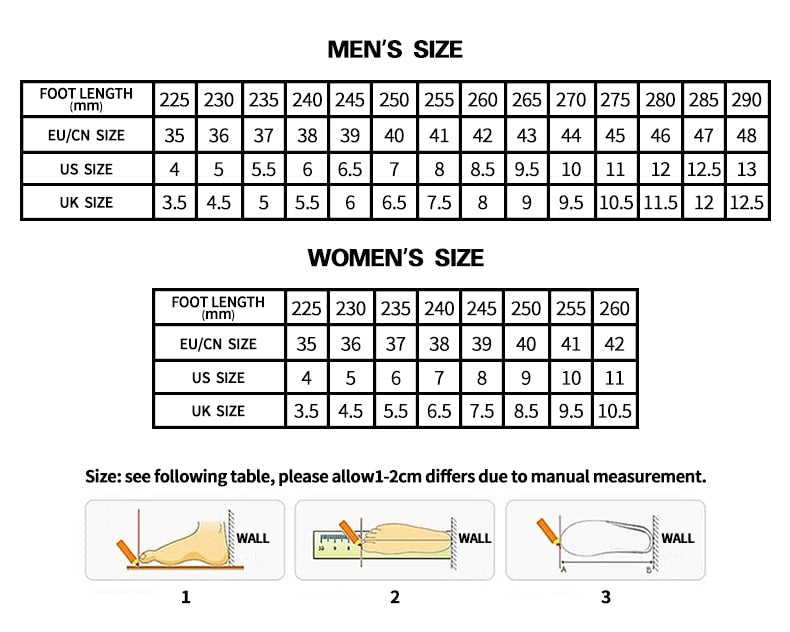 canvas sneaker size chart