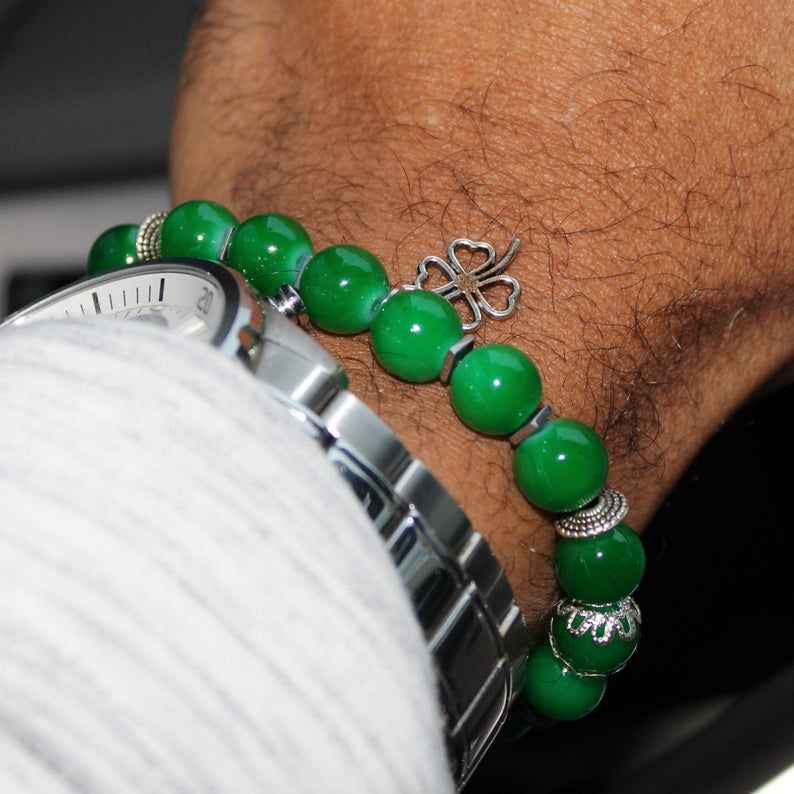 bright green jade bead bracelet