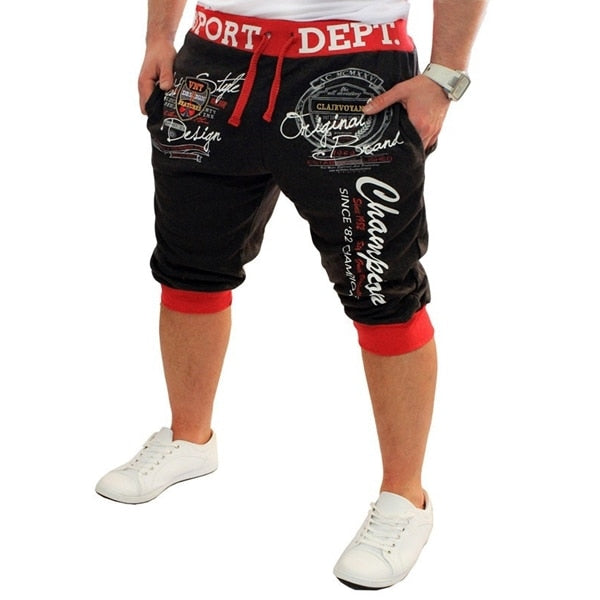 black red sport department knee length athletic graphic shorts