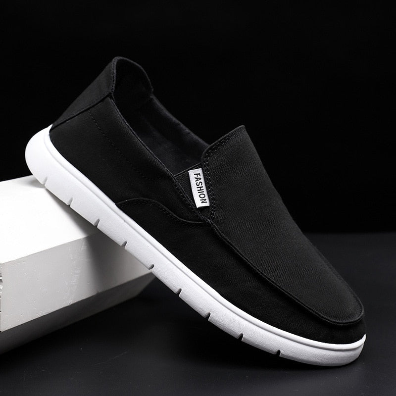  black canvas fashion slip-on casual walking shoes