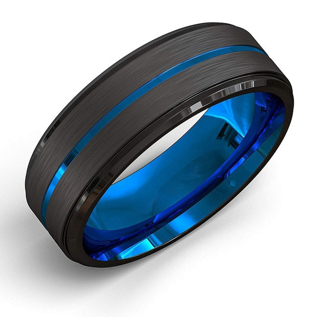 black gun metal blue lined ring
