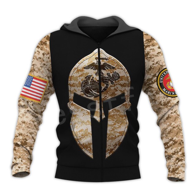 marine corp warrior black desert camouflage zip-up hoodie