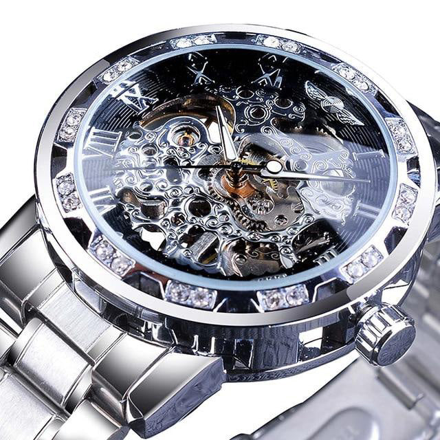 silver skeleton luxury diamond watch