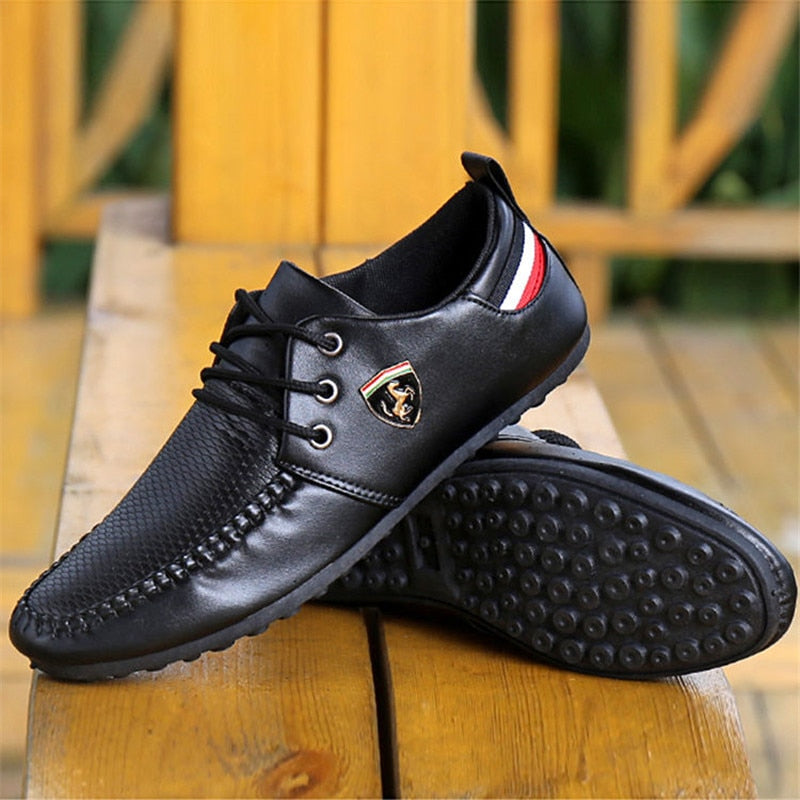 black casual loafer shoes red blue stallion accents